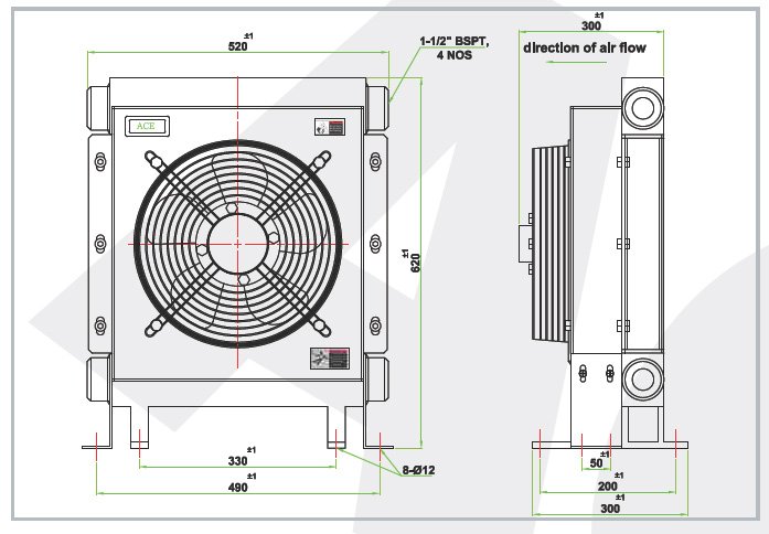 Air Cooled Oil Cooler AH 1490 line-diagram Air Cooled Oil Cooler AH 1490