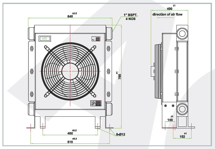 Air Cooled Oil Cooler AH 1890 line-diagram Air Cooled Oil Cooler AH 1890