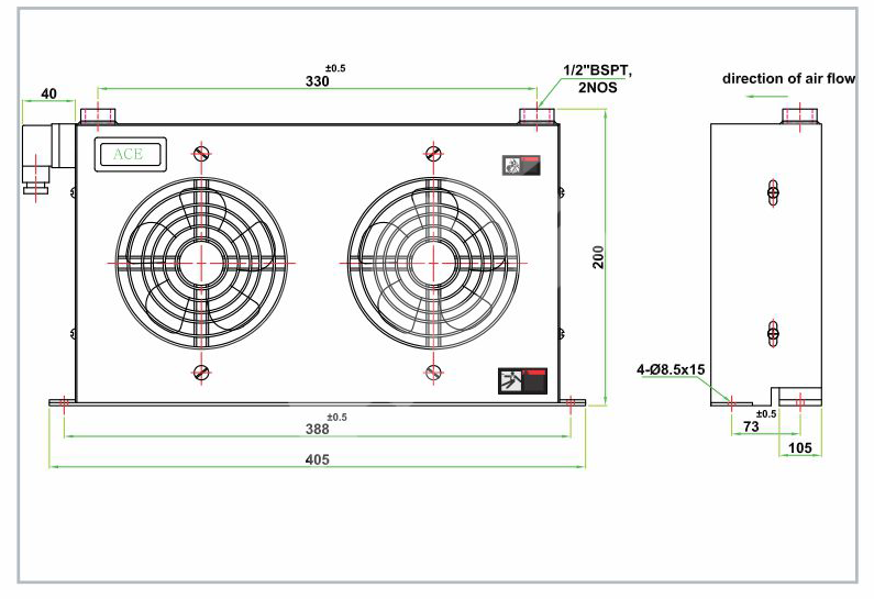 Air Cooled Oil Cooler AW 6080L line-diagram Air Cooled Oil Cooler AW 6080L line-diagram